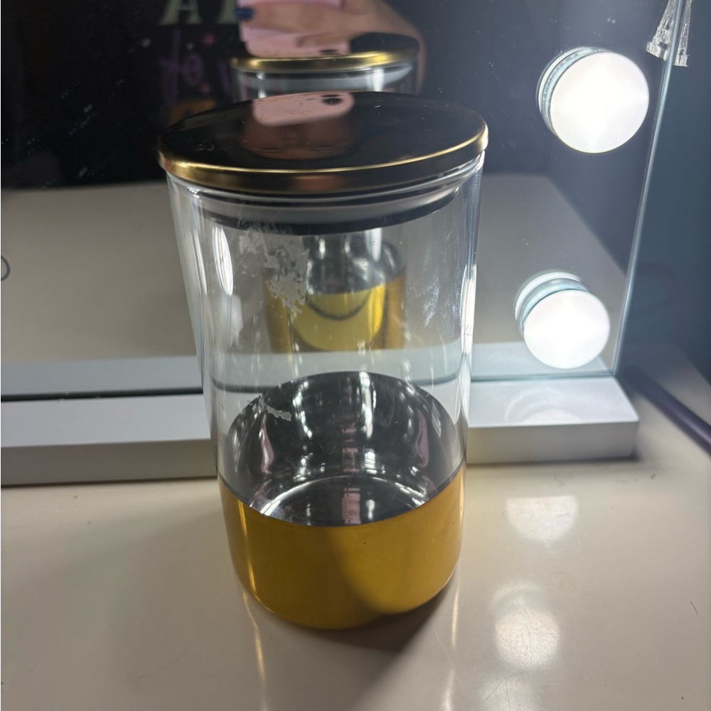 Gold and Clear Glass Storage Jar